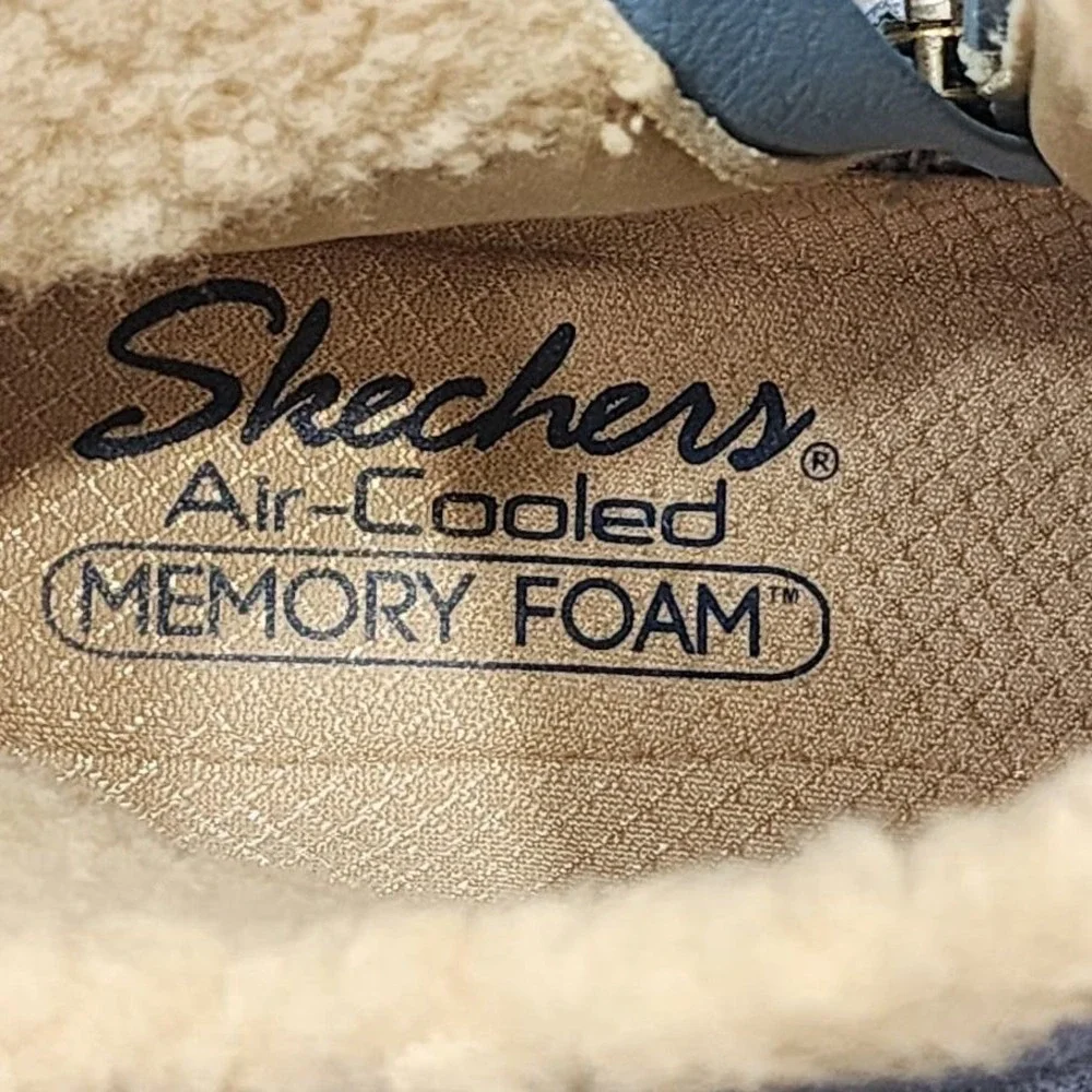 Skechers‎ Booties Jumper Sweet Stud Blue Suede Sherpa Lined Wedge Boots Size 6 - Picture 9 of 12